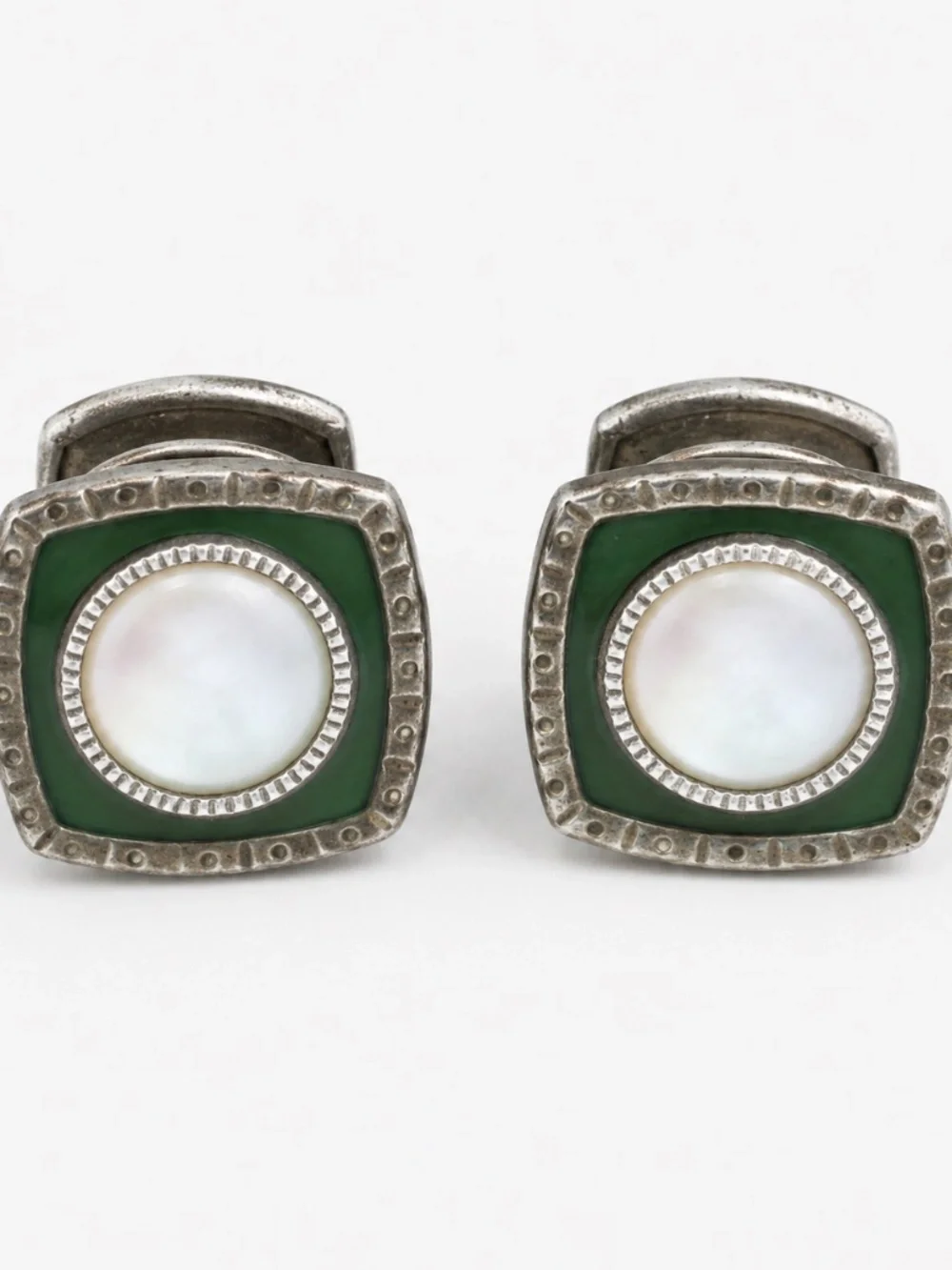 Vintage Baer & Wilde Reversible Snap-Link Cufflinks – Mother of Pearl & Green